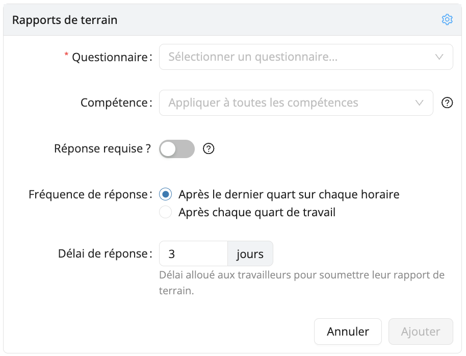 Paramétrage rapports de terrain